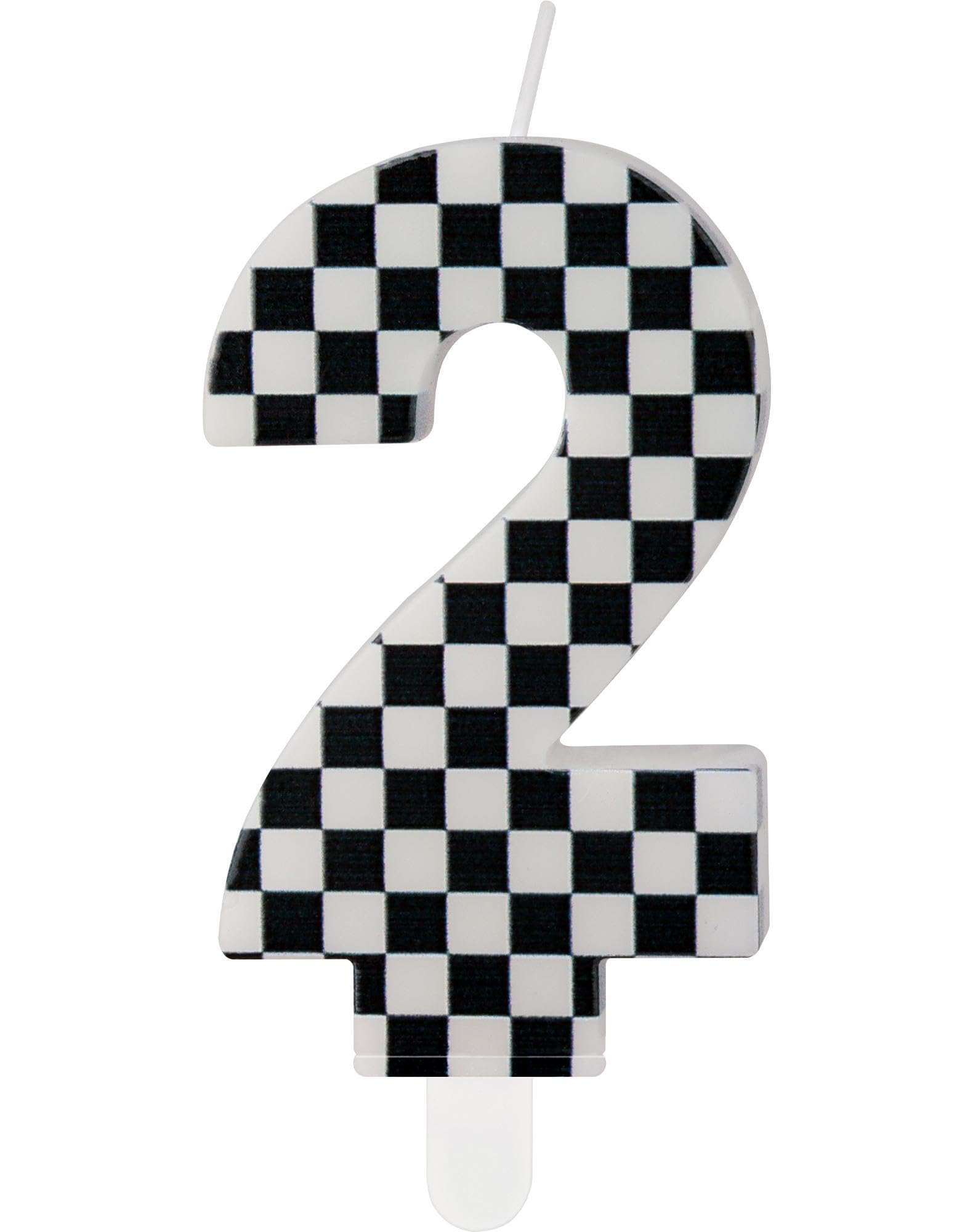 Racing Cars Birthday Candles, Black & White Checkered Cake Decoration, Number 2 Candles Cake Topper for Girls & Boys 2nd Birthday Party Supplies