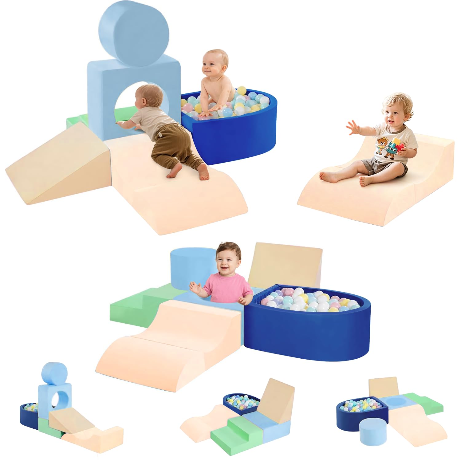 Mattoncini da costruzione in schiuma per bambini da 1 a 3 anni, set softplay da 6 pezzi con blocchi da arrampicata, gioco per arrampicata e gattonare, regalo di compleanno (palline non incluse nella
