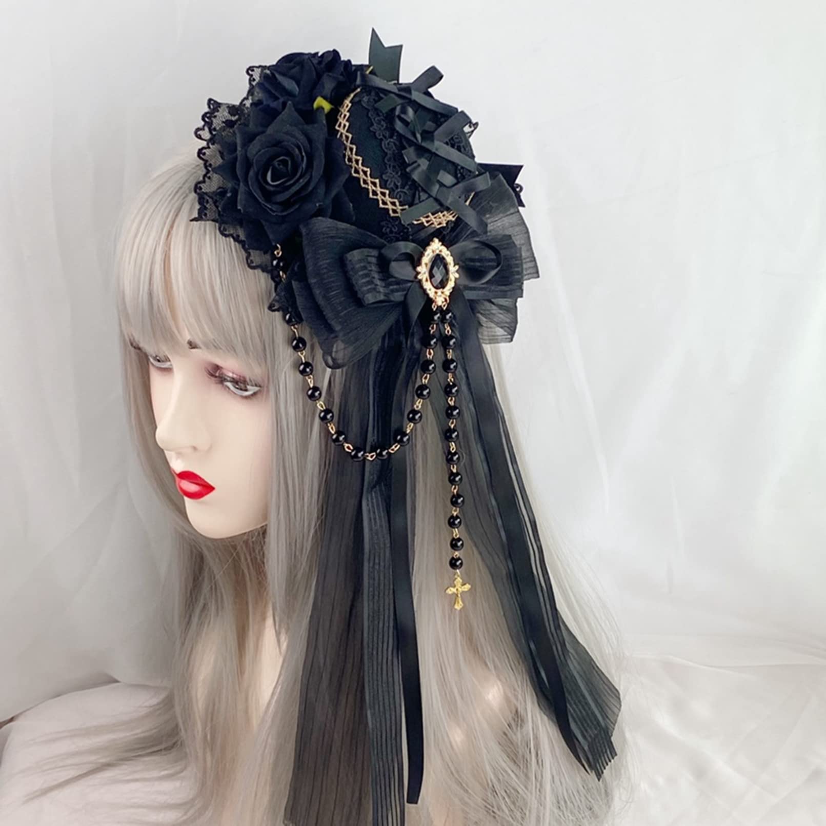 Amazon.co.jp: ロリータ 礼帽 髪飾り ヘアアクセサリー 薔薇 リボン 小 