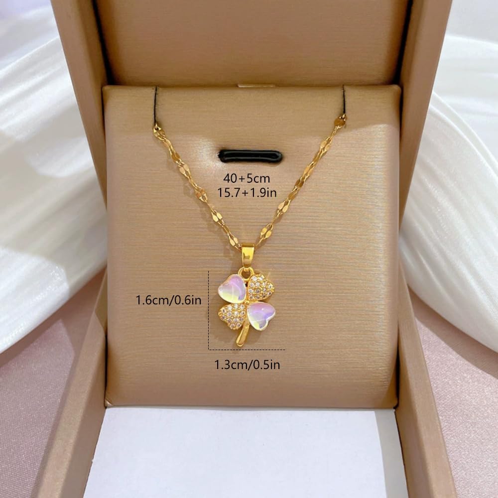 Dtja Crystal Clover Leaf Pendant Necklace for Women Gold-Toned CZ Cat's Eye Shamrock Irish Flower Link Choker Chain Necklaces Adjustable St.Patrick's Day Holiday Jewelry 18" - Image 6