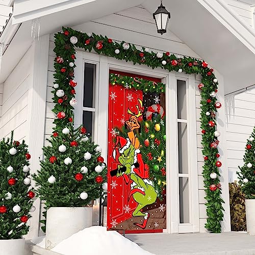 Grinch Decorações de Natal Capa de porta grinch Merry Grinchmas capa de porta 6 x 9 m preto Buffalo