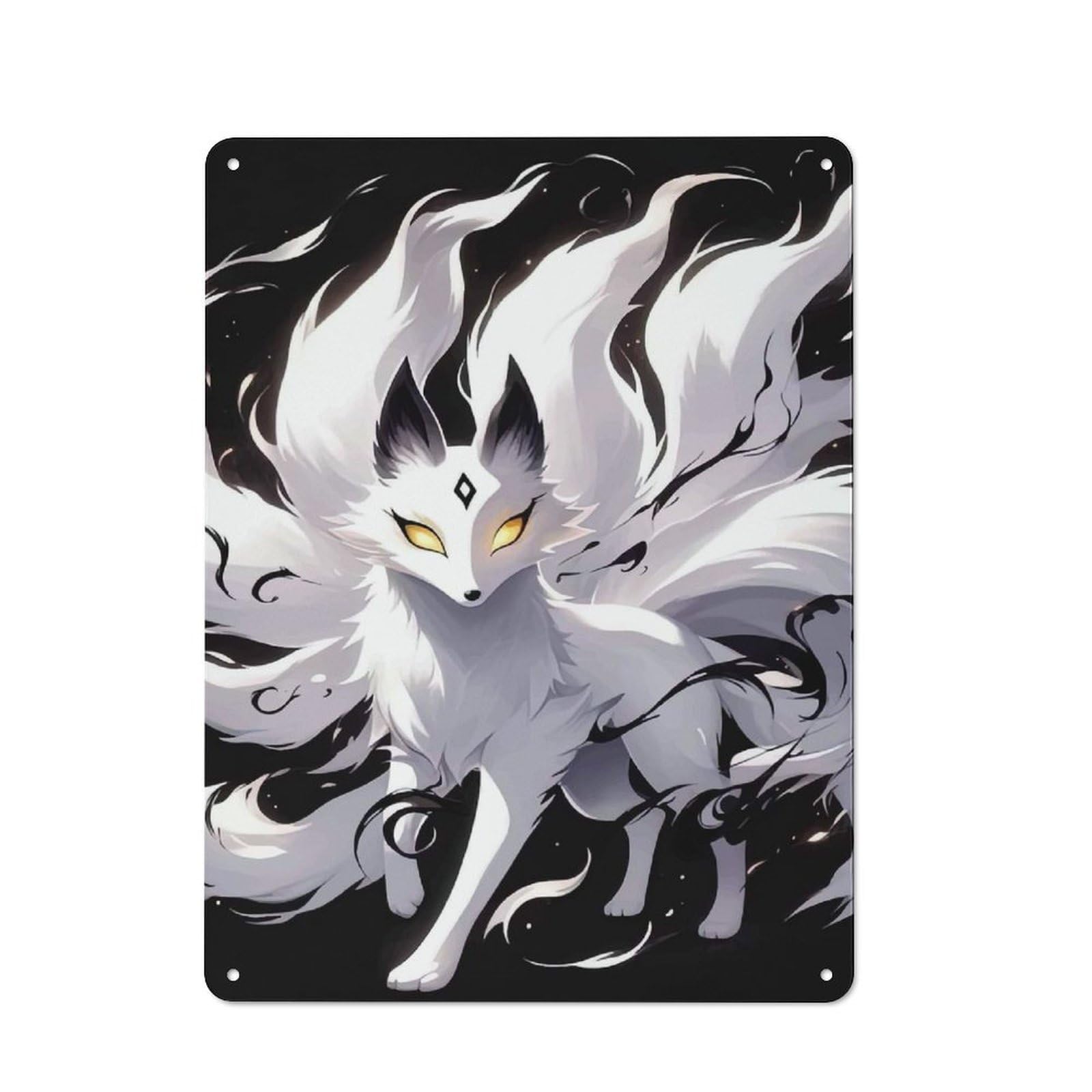Junmoney Style-17 Nine-Tailed Fox Digital Art Vintage Metal Plaque 40X30cm For Hobby Room Or Studio, For Kitchen, Dining Room And Home Bar Wall Decor
