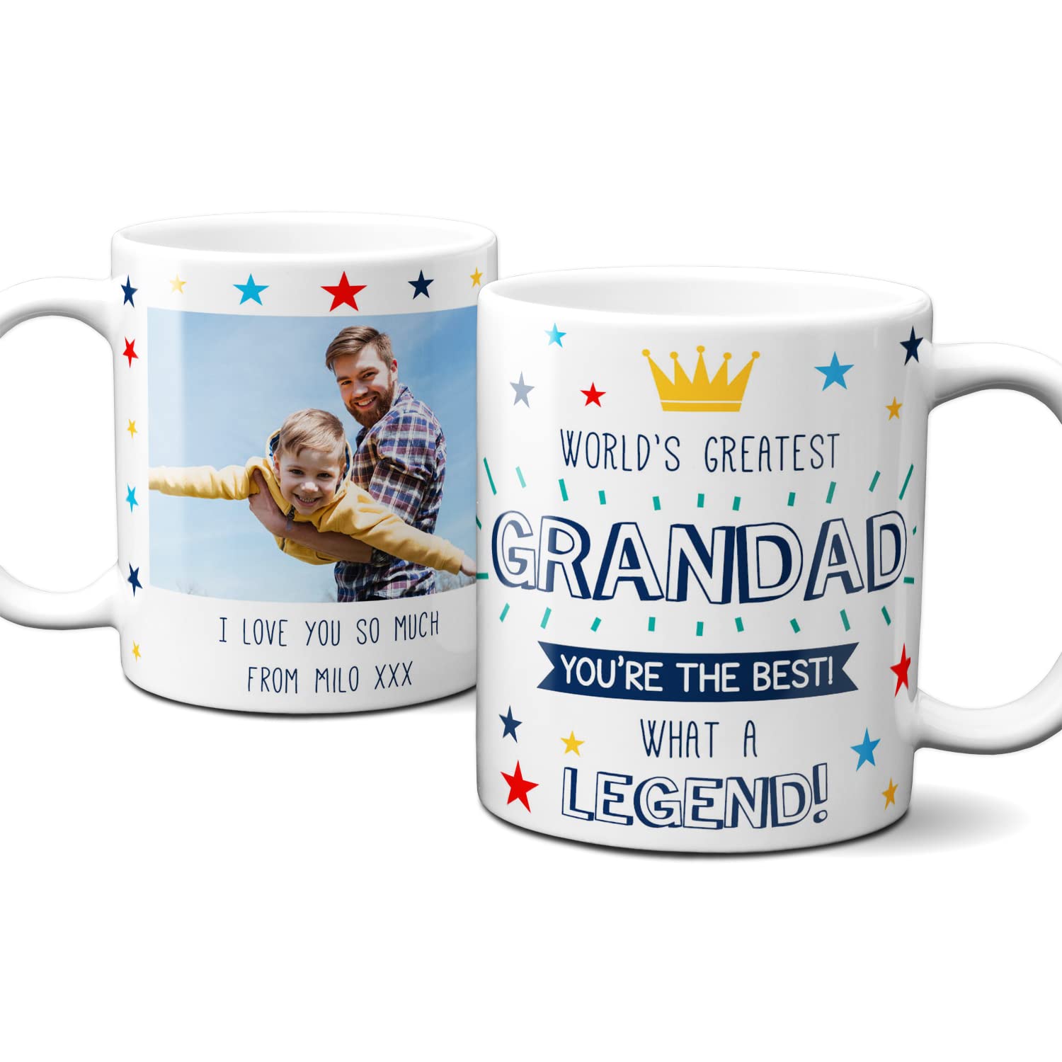 Thoughtful Gifts World's Greatest Grandad Personalised Photo Mug - Fathers Day, Birthday Gift - Add Own Photo Message