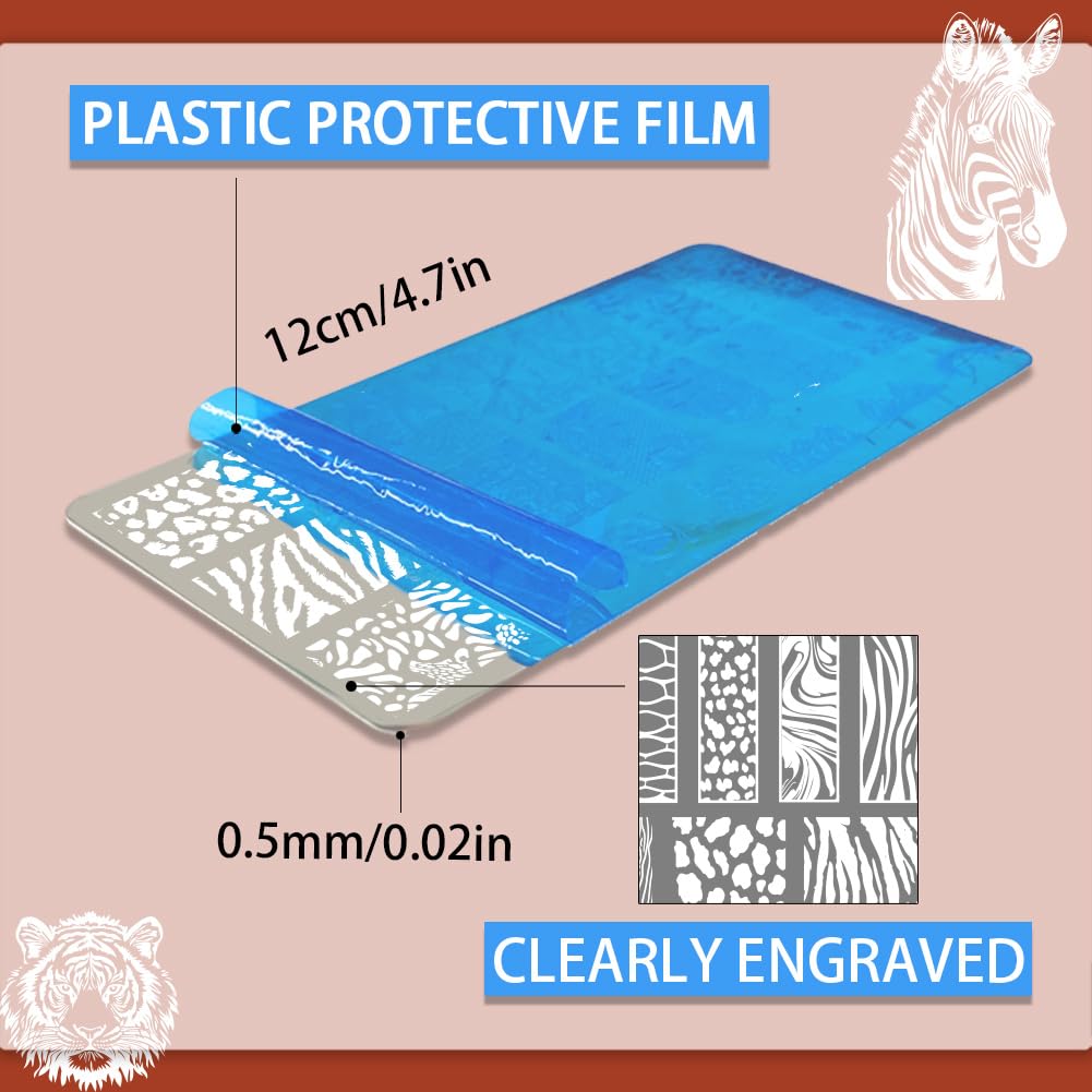 PH PandaHall 5 pz Piastre per Timbri per Unghie con Stampa Animale, Modelli per Nail Art con Stampa Leopardata Mista, Stencil per Nail Art con Tigre e Leone per Nail Art Fai Da Te, Stampa Manicure