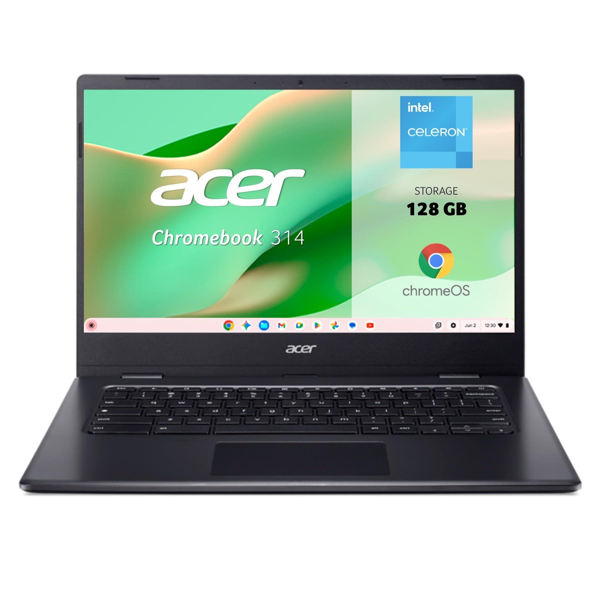 Acer Chromebook CBOA314 - Ordenador Portátil de Google 14" FullHD (Intel Celeron N4500, 4GB RAM, 128GB SSD, ChromeOS) Negro, QWERTY + 3 meses de Google AI Pro con Gemini Pro y 2TB de almacenamiento