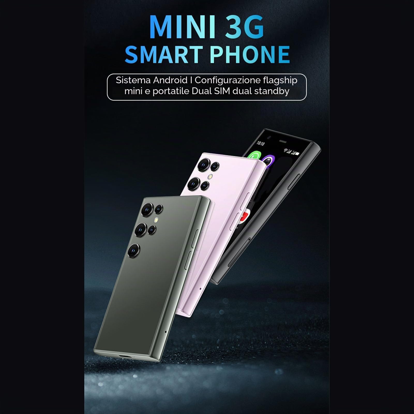 S23 Pro Super Mini Smartphone per Bambini, Cellulare di Rete 3G Sbloccato Android 8.1, 2 GB di 16 GB di ROM, LCD da 3,0 Pollici, Videocamera HD, Supporto WiFi Bluetooth (BLACK)