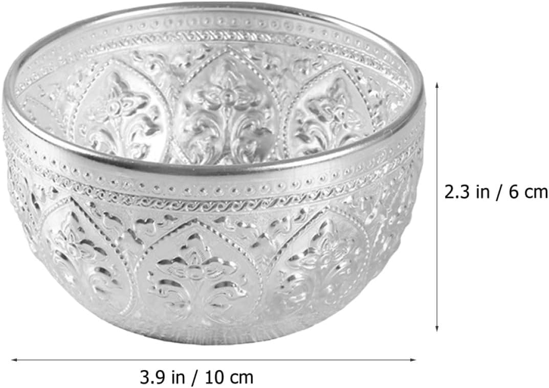 Thai Carved Tin Bowl 10Cm Diameter 6Cm Height Multipurpose Thai Silver Serving Bowl for Massage Essential Oil and Rice Offering with Random Pattern image 2