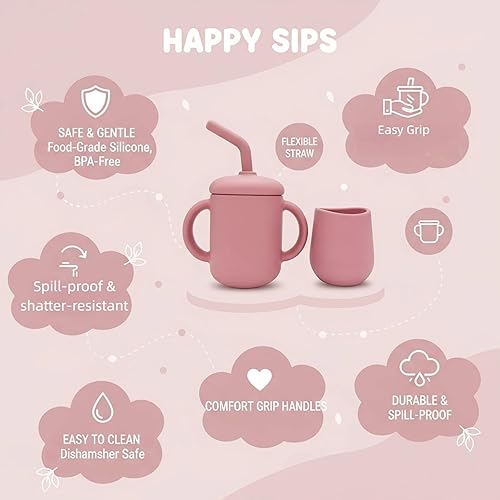 Miniatura 6 de Vasos de entrenamiento de silicona Taza de entrenamiento para beber y taza de destete abierta para bebés de 6 a 12 meses en adelante, juego de