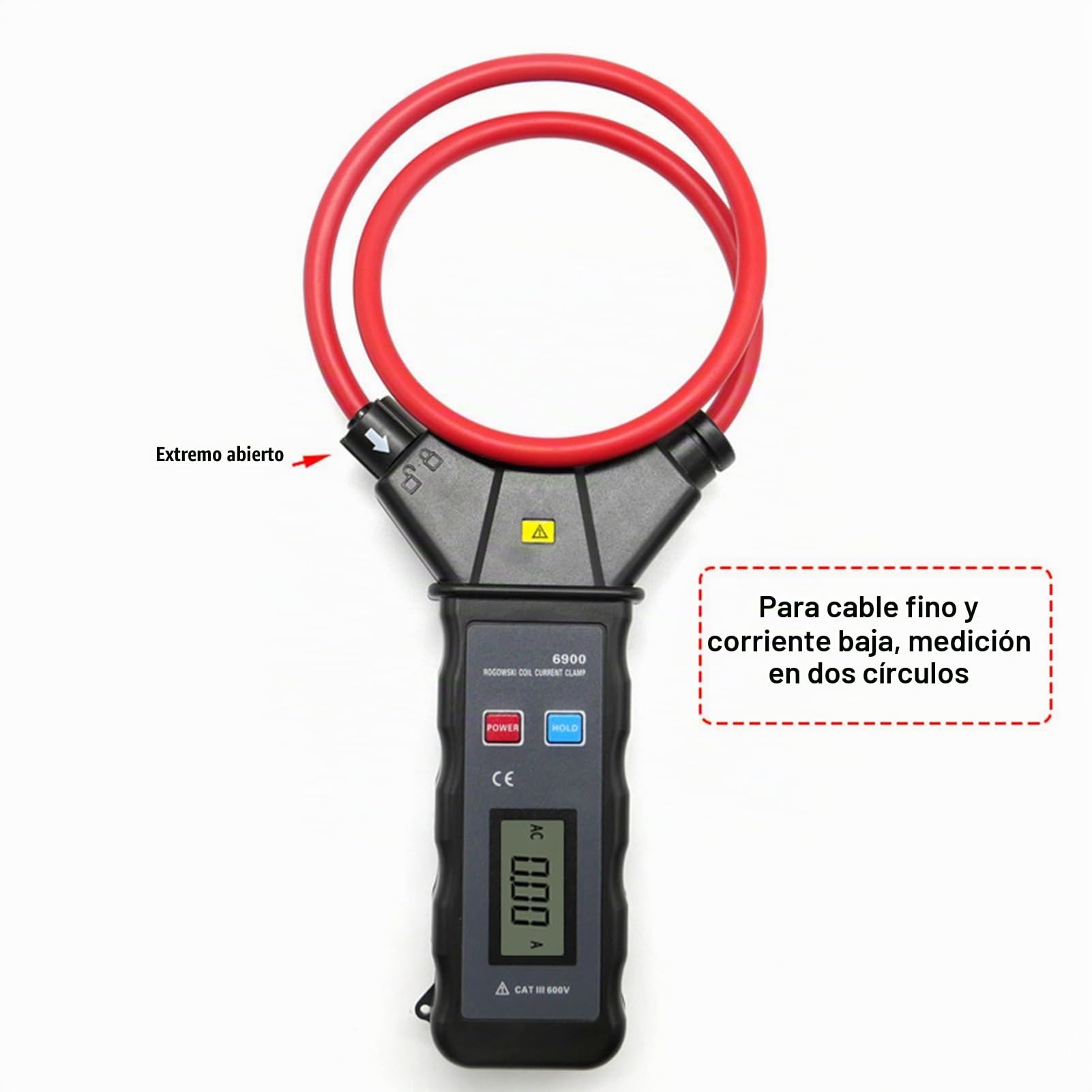 Pinza Amperimétrica CA de 5000 A y 6000 V con Pantalla LCD Retroiluminada y Bobina Flexible, Pinza Amperimétrica Grande