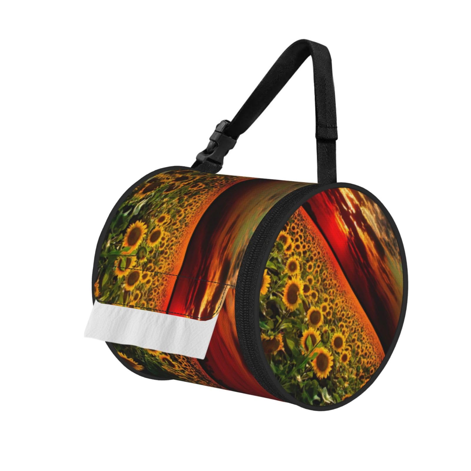Sunset Sunflower Print Fashion Tissues Organizer Box, Hanging Tissue Holder For Purse Coins For Car Office Daily Outing