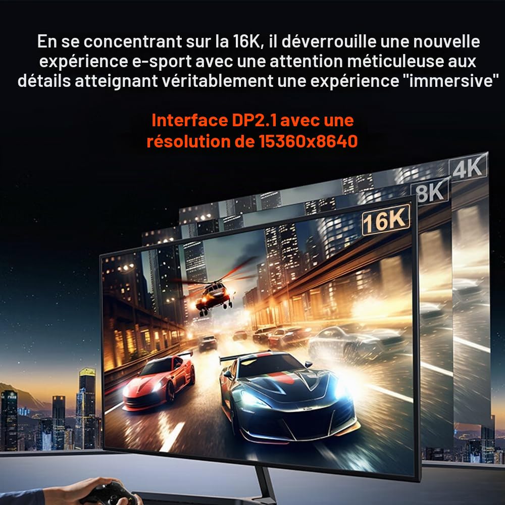 USB-C Thunderbolt 4 à DisplayPort 2.1 2m 12Bit Ultra HD 16K Vidéo USB 4.0 Thunderbolt 5 DP 2.0 Câble 16K (15360x8640)@60Hz 4K@240Hz 8K@120Hz Port d'affichage 2.1 Compatible Avec MacBook