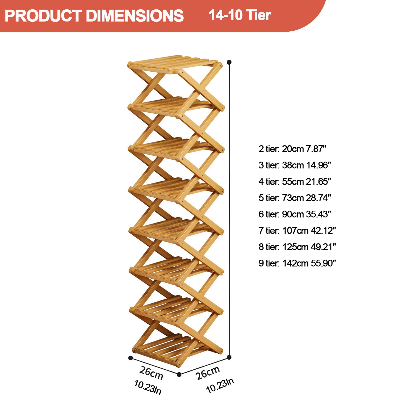 Scarpiera Pieghevole Stretta Verticale Salvaspazio Organizer In Bambù Struttura Stabile Scarpiera Angolare Pieghevole Senza Montaggio Per Piccoli Appartamenti Bagno Brown 8-tier