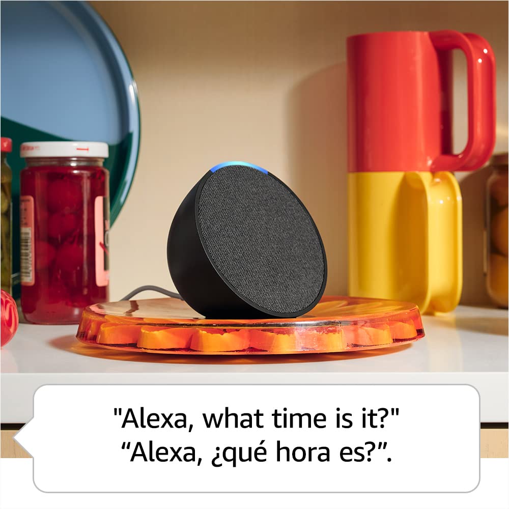 Echo Pop | Full sound compact smart speaker with Alexa | International Version with US Power Adaptor | Charcoal