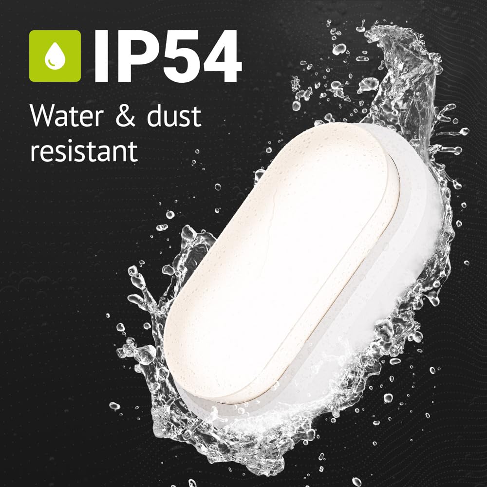 HOFTRONIC - Lote de 4 lámparas LED de bodega blanca - 12 W 1160 lm - Aplique ovalado - IP54 - Aplique de pared - 4000 K blanco neutro - Lámpara de techo para cuarto de baño bodega WC garaje taller