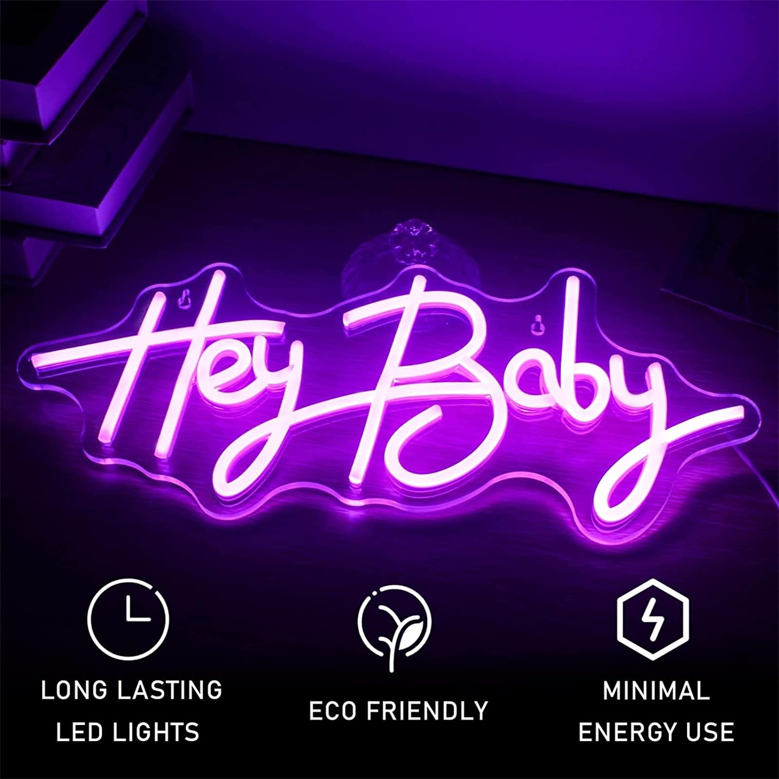 Hey Baby Letrero de neón Luz de Modelado LED Letrero de Letras Luminosas Panel de acrílico Luz Decorativa de neón, 43X19cm