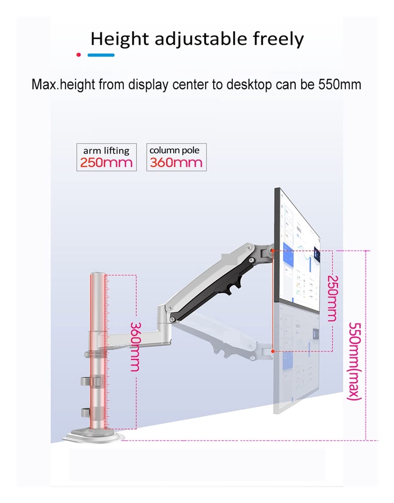 Supporto per Monitor, 22 "-32" Braccio porta monitor doppio da scrivania Molla a gas Supporto for TV LCD Full Motion 2-12 kg Staffa ergonomica con morsetto a doppio braccio