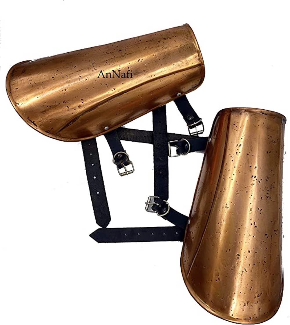 AnNafi® Spartan Warrior Arm Guards Armor Set | Brass Antique Style for Men | Gladiator Movie Props Medieval Replica Props Brass Arm Guard Armor Replica | Comfortable Cosplay SCA Reenactment Costume