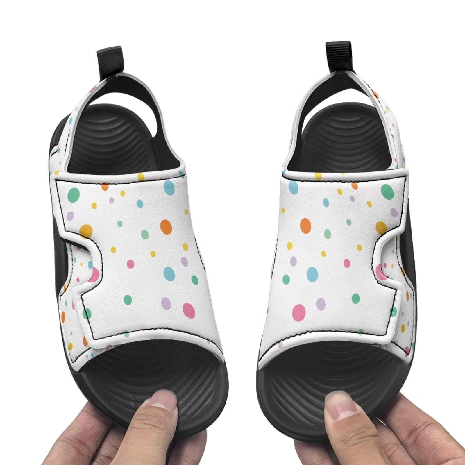 Watdotory Hook and Loop Strap Colorful Polka Dots Boys' Sandals Ideal for Poolside Fun Breathable Toddler Sandals, Size 7