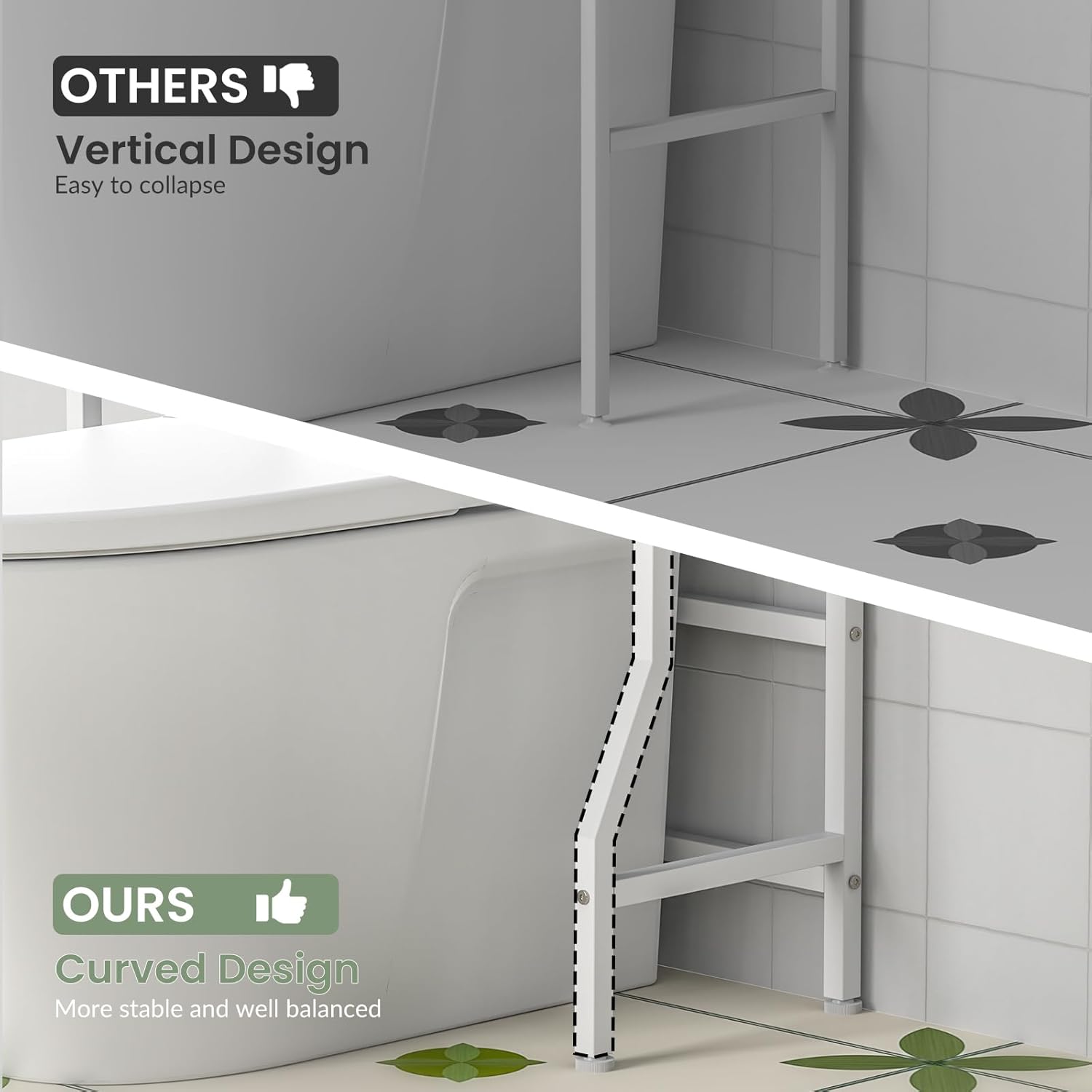 Over Toilet Storage 3-Tier Bathroom Shelf Organizer Multifunctional Above Toilet Storage Rack Freestanding Space Saver Behind the Toilet Shelf White Toilet Stand with Hooks and Toilet Paper Holder
