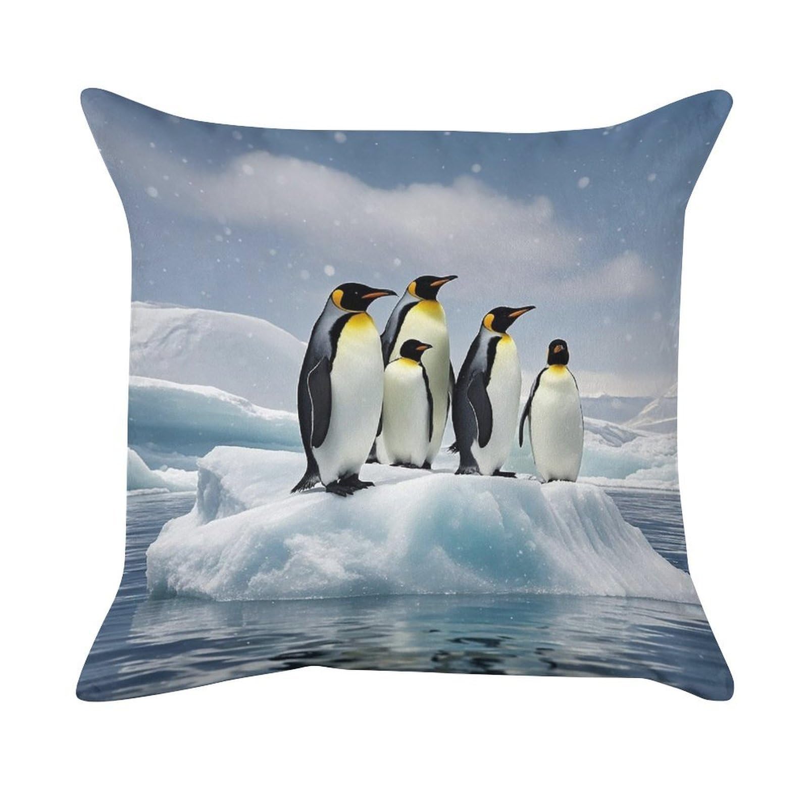 FekiLoot Penguins On The Iceberg Pillow Covers Luxury Velvet Square Pillowcases Throw Pillows Case with Invisible Zipper Decorative Velvet Cushion Covers Ultra Soft Lumbar Pillow Shells