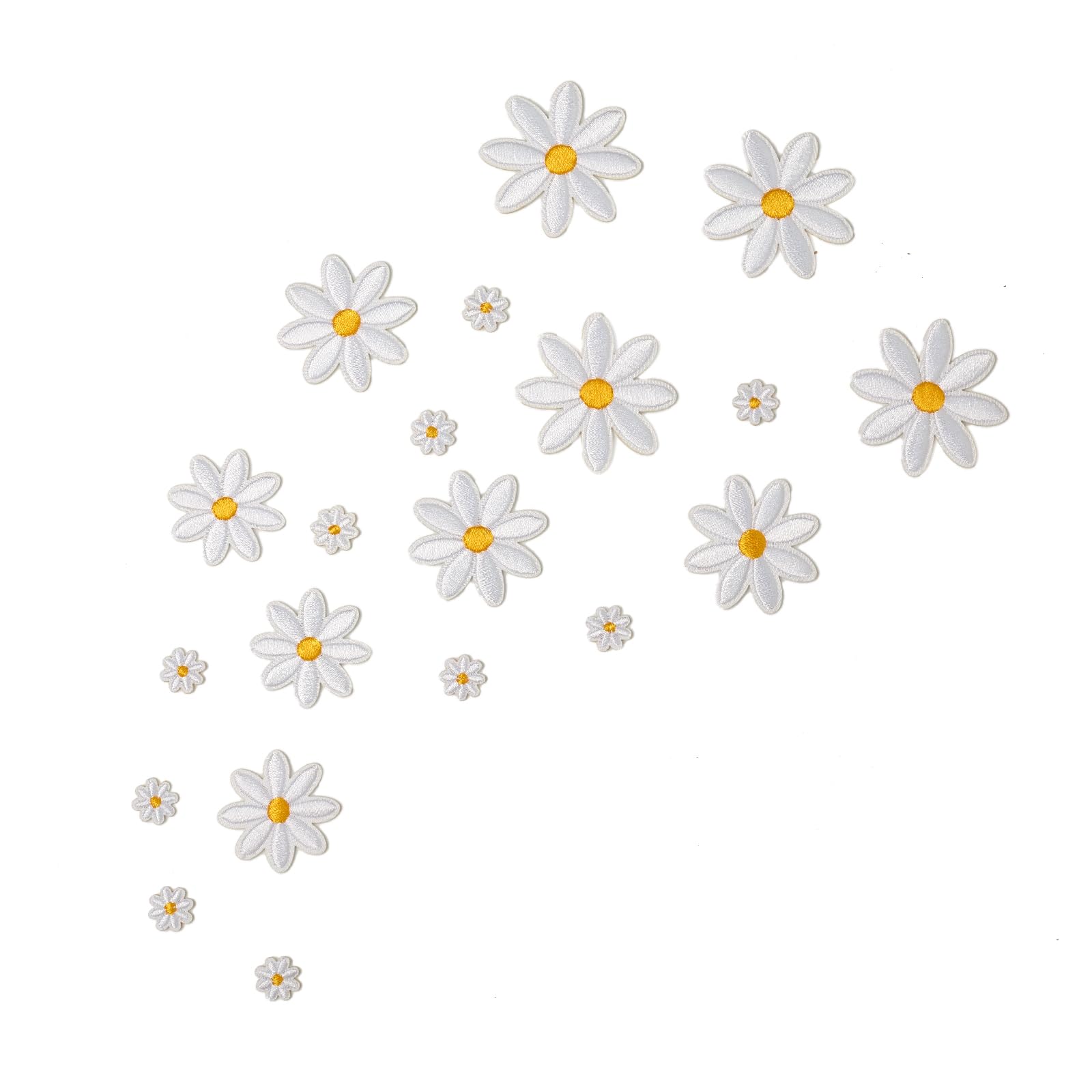 40Pcs Daisy Flower Iron On Patches -Inclued 4 Sizes Large Medium Small Mini Heat Adhesive Floral Appliqués for Clothing Bags Hats Crafts & DIY Crafting