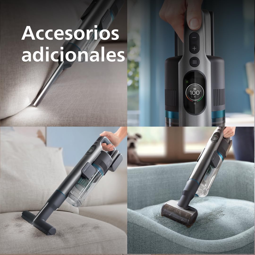 Philips Aspiradora Sin Cable Serie 8000 Pet, Aspiración Superior, 80 Min de Autonomía, Reconocimiento de Suelos, Smart Display, Cepillo Con Luz LED, Cepillo Pet & Aqua, Filtro Antialérgico (XC8055/01)