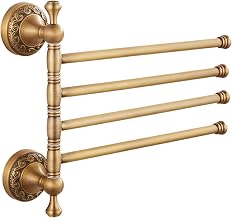 Bathroom Swivel Towel Rack, Antique Bronze, 4 Arm Foldable Towel Rail for Laundry, Wall Mounted Space Saving Towel Rack, Carved Pattern