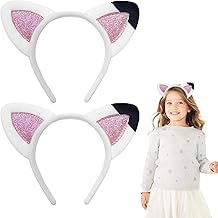 SEFIRST 2 Pieces Cat Ears Headband for Kids, Cute Cat Hair Headbands, Glitter Hair Accessories for Carnival, Theme Party, Costume, Cosplay (White)