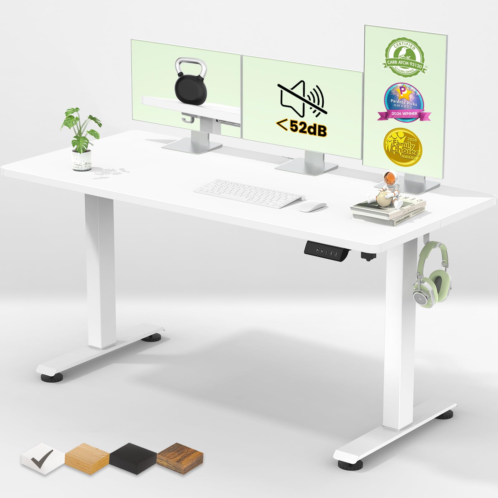 Veken 55 Inch Large Electric Standing Desk, Gaming Table, White
