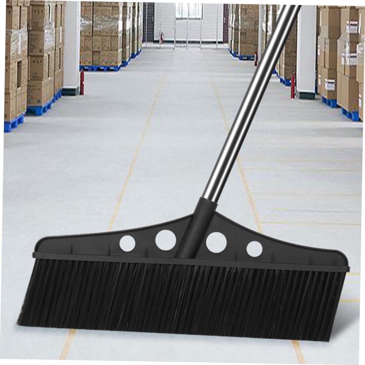 Lurrose Scopa da Giardino Resistente con Manico Setole in Nylon e Acciaio Resistente Scopa Larga Smontabile per Esterni per Cortili Garage Patio e Pavimenti in Mattoni e Legno