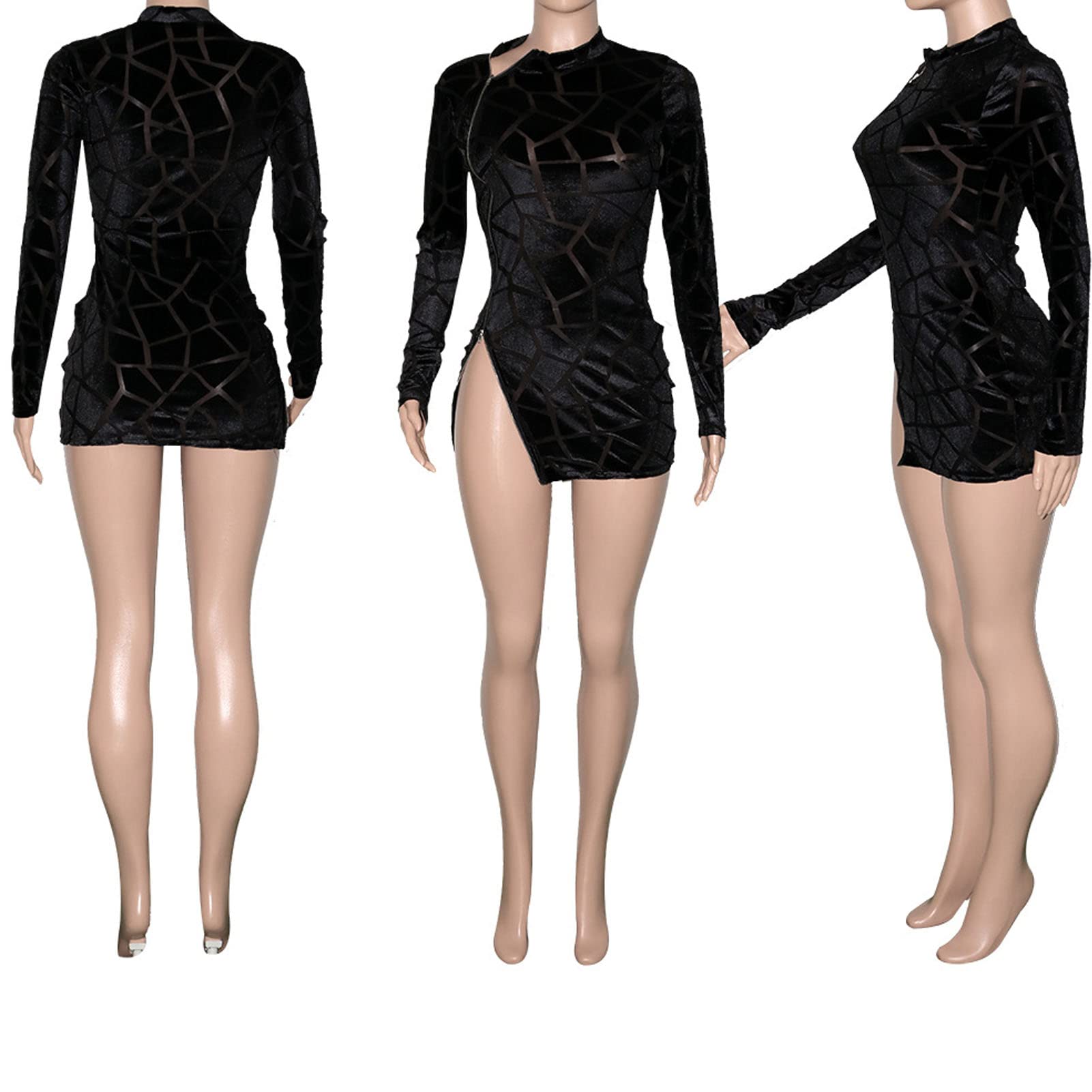 Uni Clau Women Sexy Sheer Mesh Boydcon Midi Dress See Through Printed Long Sleeve Midi Skinny Clubwear Party Dress