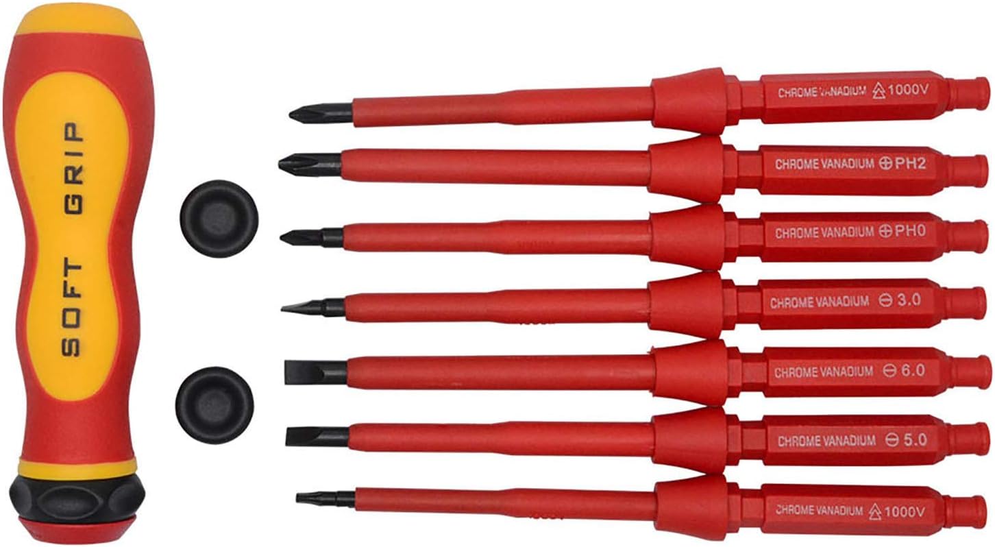 8 Pcs Slotted And Insulated Screwdriver Set 1000 V with Magnetic Tips & Soft Grip, Safety Tester for Electrician Repair Insulated Electrician Screwdrivers Set