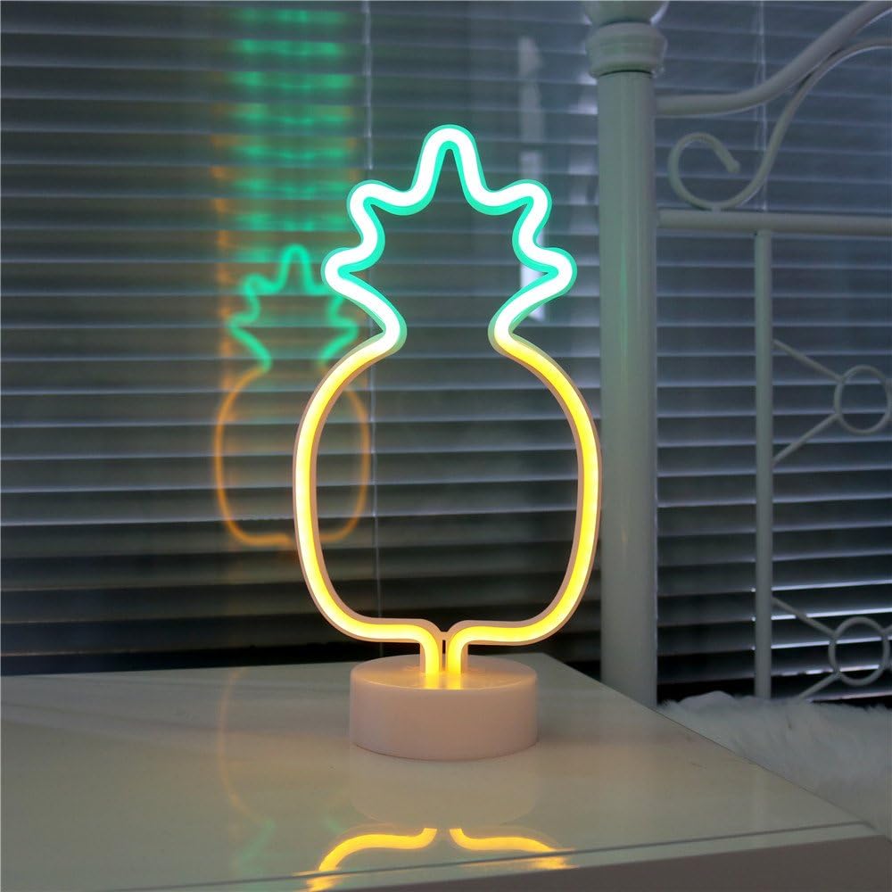 Pineapple Neon Signs, LED Neon Light Sign with Holder Base for Party Supplies Girls Room Decoration Accessory for Luau Summer Party Table Decoration Children Kids Gifts (Pineapple with Holder)