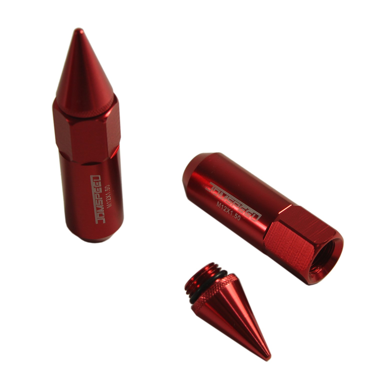 20pcs Spiked Extended Tuner Aluminum Red Cap 60mm M12XP1.5 Wheels Rims Lug Nuts