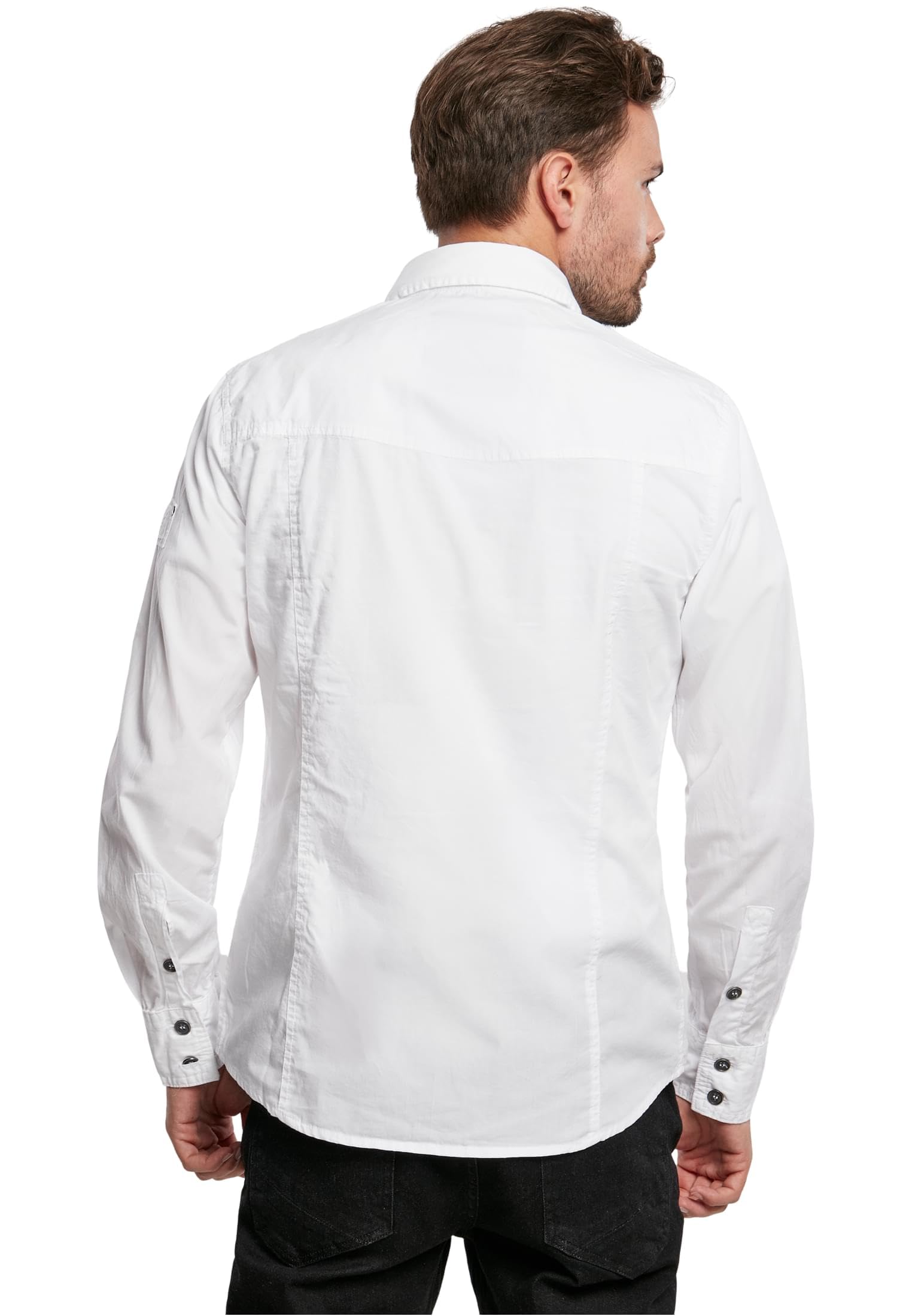 Brandit Camisa Ajustada Hombre Manga Larga Negro Labelpatch, Stickerei Estrechos