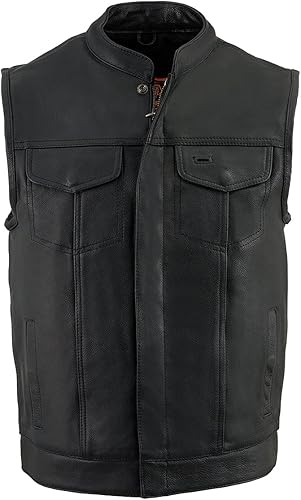 Miniatura 9 de Milwaukee Leather MLM3510 - Chaleco de cuero negro de alta calidad para hombre, estilo club, doble cierre, cuello abierto, chaleco de motociclista,