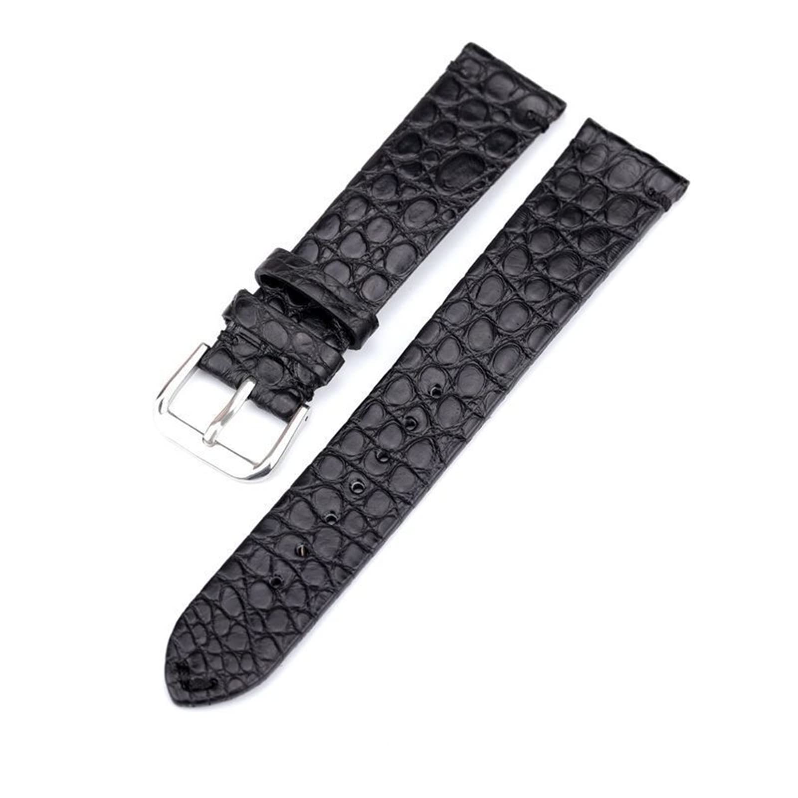 Cinturino in Pelle Ultrasottile con Chiusura a Farfalla 18 19 20 21 22MM Modello in Pelle Nera Braccialetto Morbido Vintage da Uomo e da Donna (Fibbia ad ardiglione in Argento 18MM)