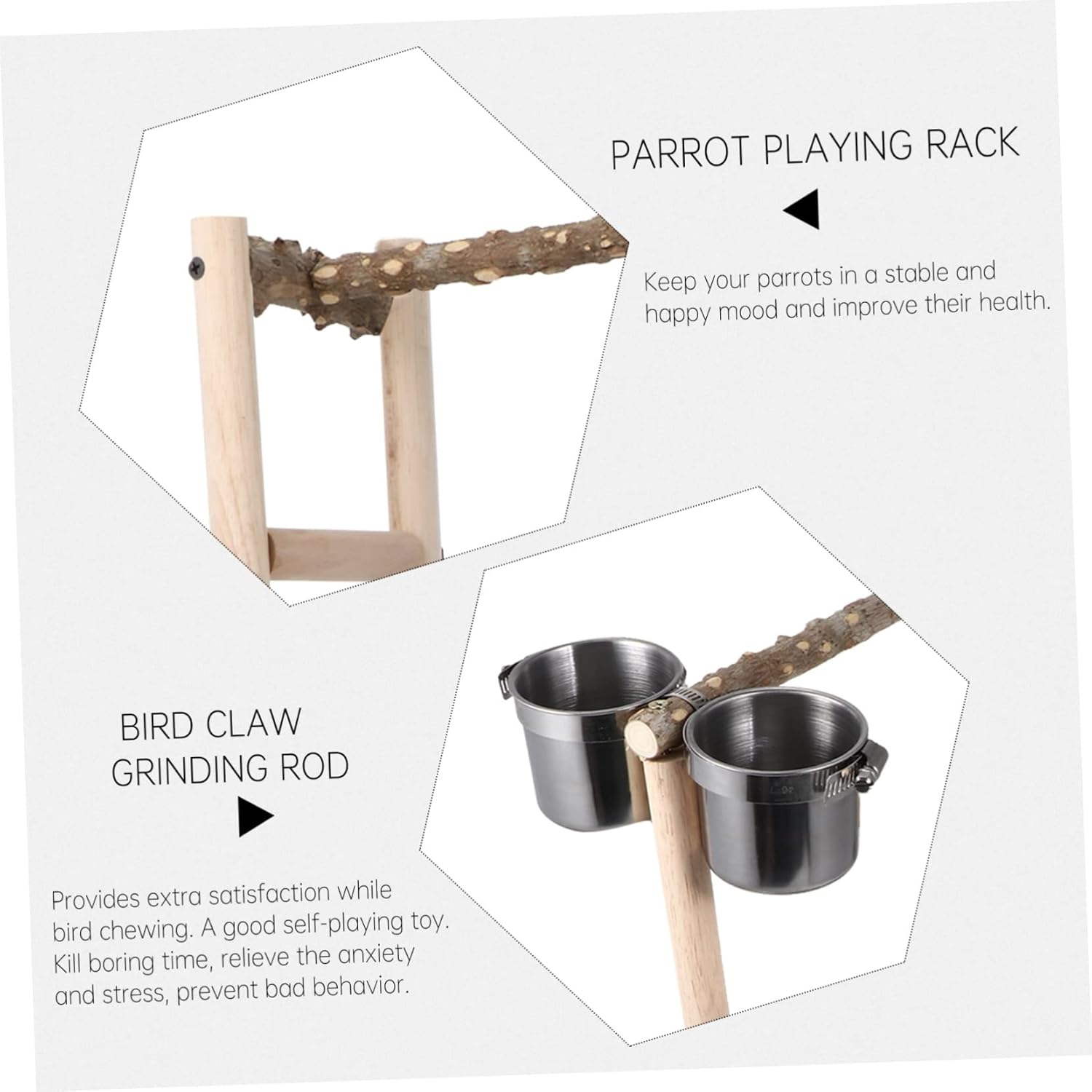 Yardwe Parrot Stand with Stainless Steel Bird Food Box Educational Rack for Playtime and Nail Trimming Durable and Bite Resistant for Medium-Sized Birds