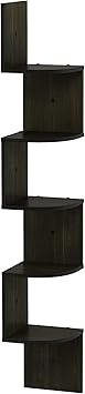 Furinno ROSSI Floating Book Shelves for Wall, 5-Tier Zigzag Corner Shelf Wall Mounted, Radial Corner Floating Shelf, for Living Room, Bedroom, Bathroom, Home Office, Espresso