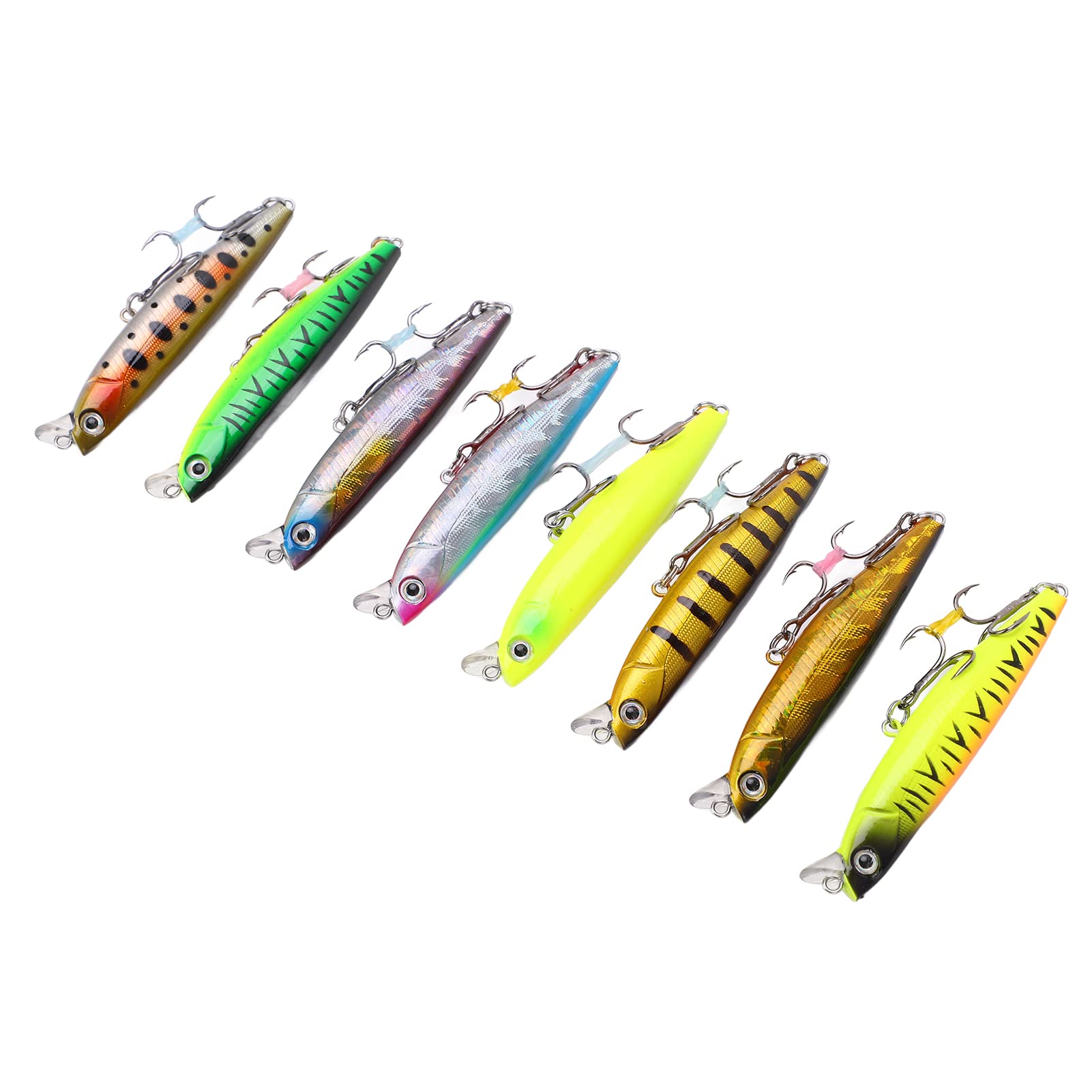 8 Stück 8 cm/14 g Minnow-Angelköder, sinkende Hartköder-Köder-Set, superweite VIB-Köder mit rollenden Stahlkugeln und scharfen Haken, lebensechte 3D-Augen zum Angeln auf Barsch,