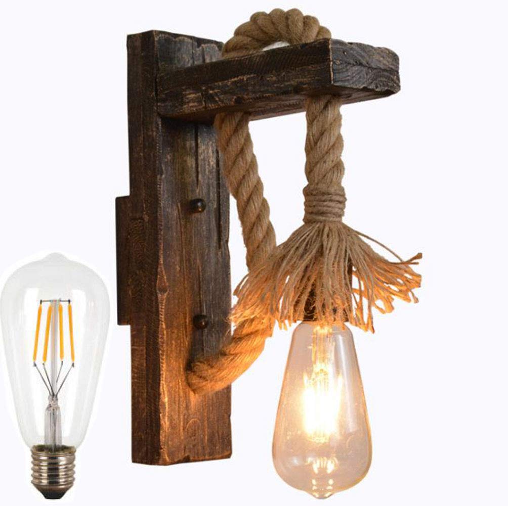 FZQSXAZU Wooden Retro Industrial Wall Lamp with E27 Screw Bulb 60W Vintage Light Fixture for Home Decor Rustic Lighting Living Room Bedroom Loft and Office