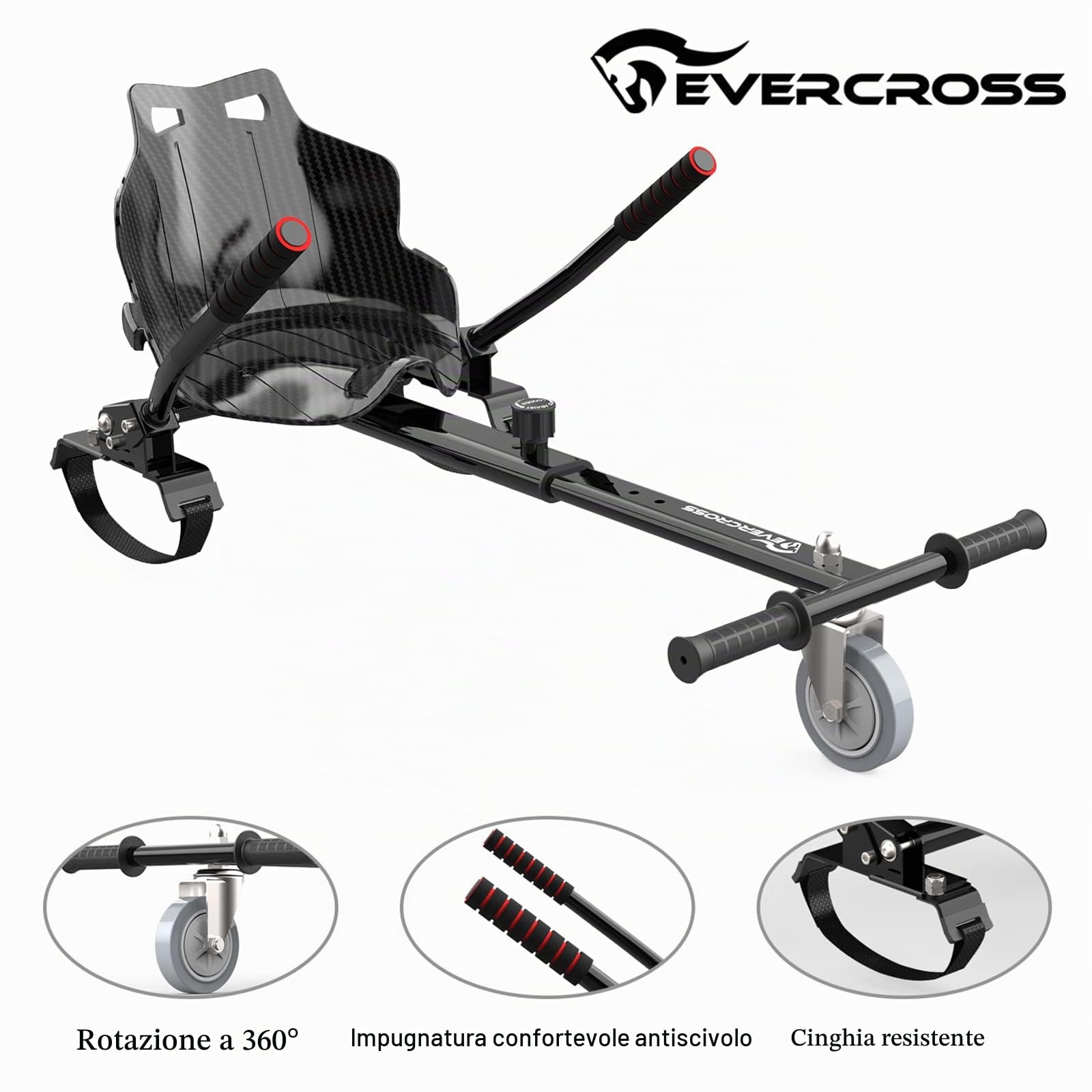 EVERCROSS Hoverboards con Sedile 6,5 Pollici, Bluetooth e Luci LED Colorate | Hover Board Go Kart per Bambini e Adulti, fino a 15 km/h e 10–15 km di Autonomia, Doppio Motore, Carico Massimo 100 kg