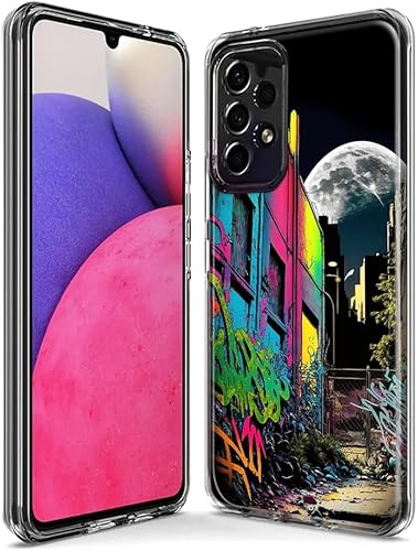 Miniatura 3 de MUNDAZE - Case for Samsung Galaxy A32 Slim Hybrid Shockproof Hard Shell Soft TPU Heavy Duty Protective Phone Cover - Urban City Full Moon Graffiti
