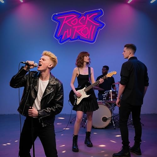 Miniatura 5 de Letrero de neón de rock and roll, luz LED de neón con música en vivo para decoración de pared, letrero luminoso regulable para dormitorio, estudio