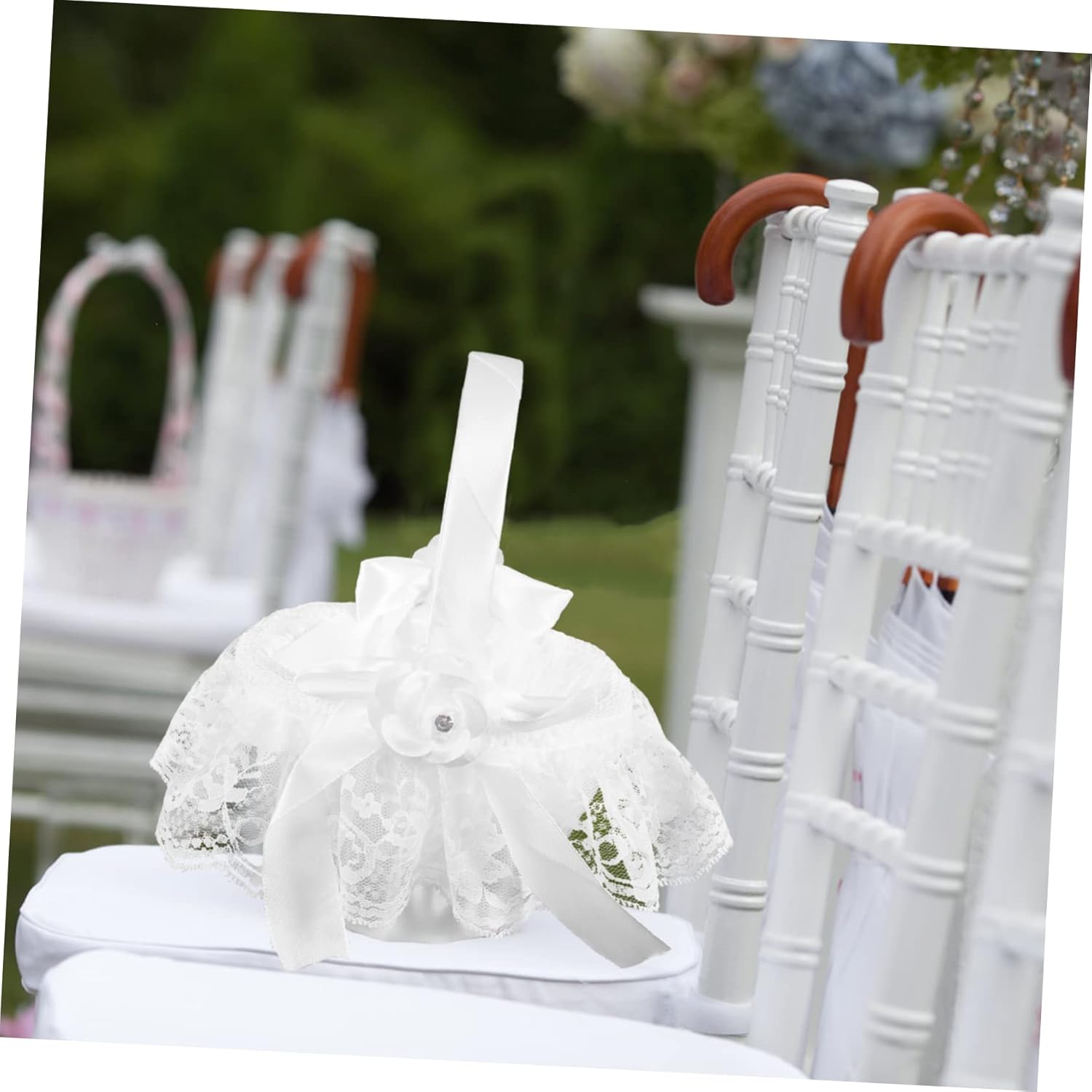 Flower Girl Basket,Rattan Basket,2pcs Wedding Bridal Basket Wedding Flower Basket Bride Flower Basket Girl Bows White Flower Girl Basket Wedding