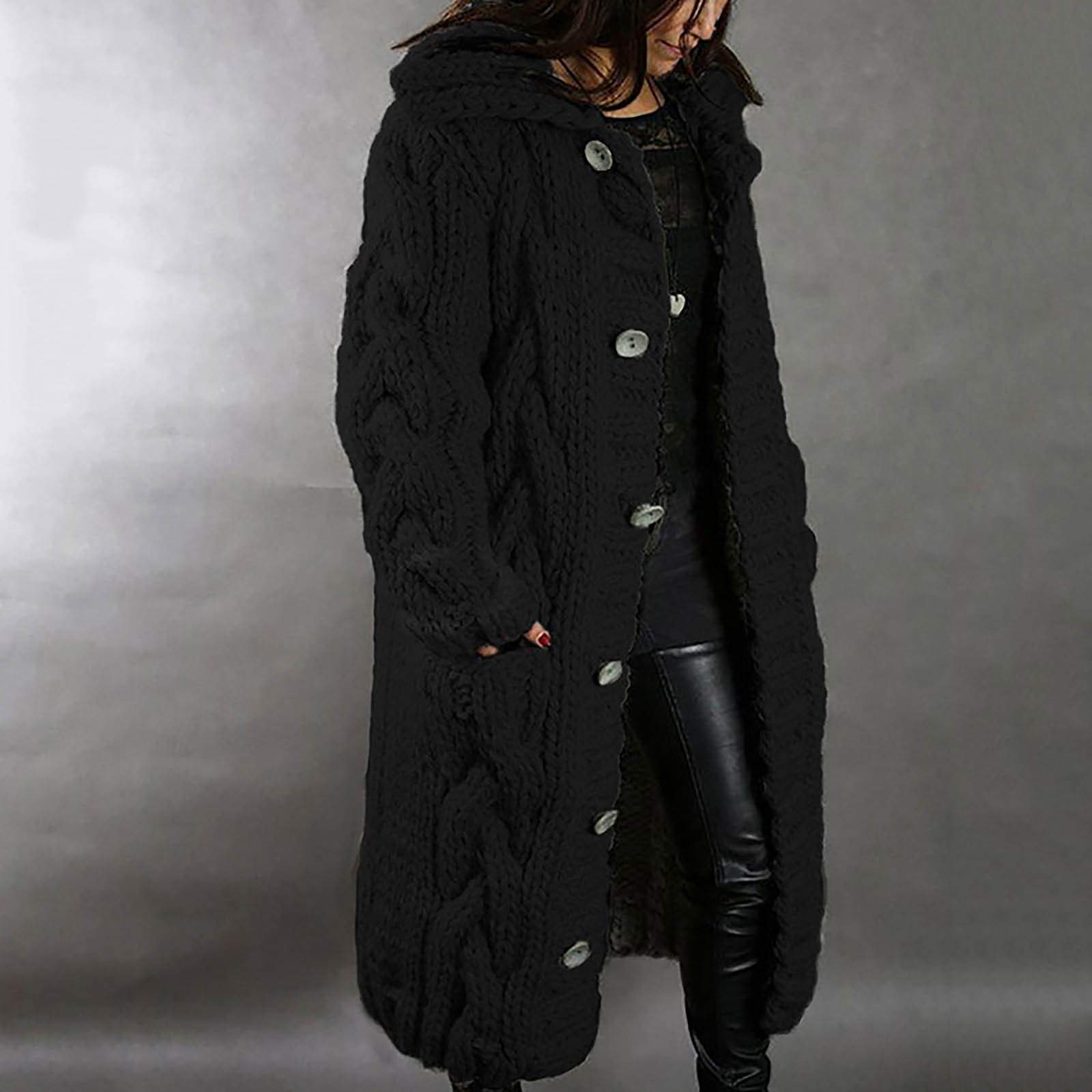 Dicke Strickjacke Damen Lang Warm - Jacke Damen Übergangsjacke Elegant - Pullover Mantel Open Front Sweater Strickpullover Grobstrick Strickmantel Winterjacke Sweatjacke Mit Kapuze Trainingsjacke
