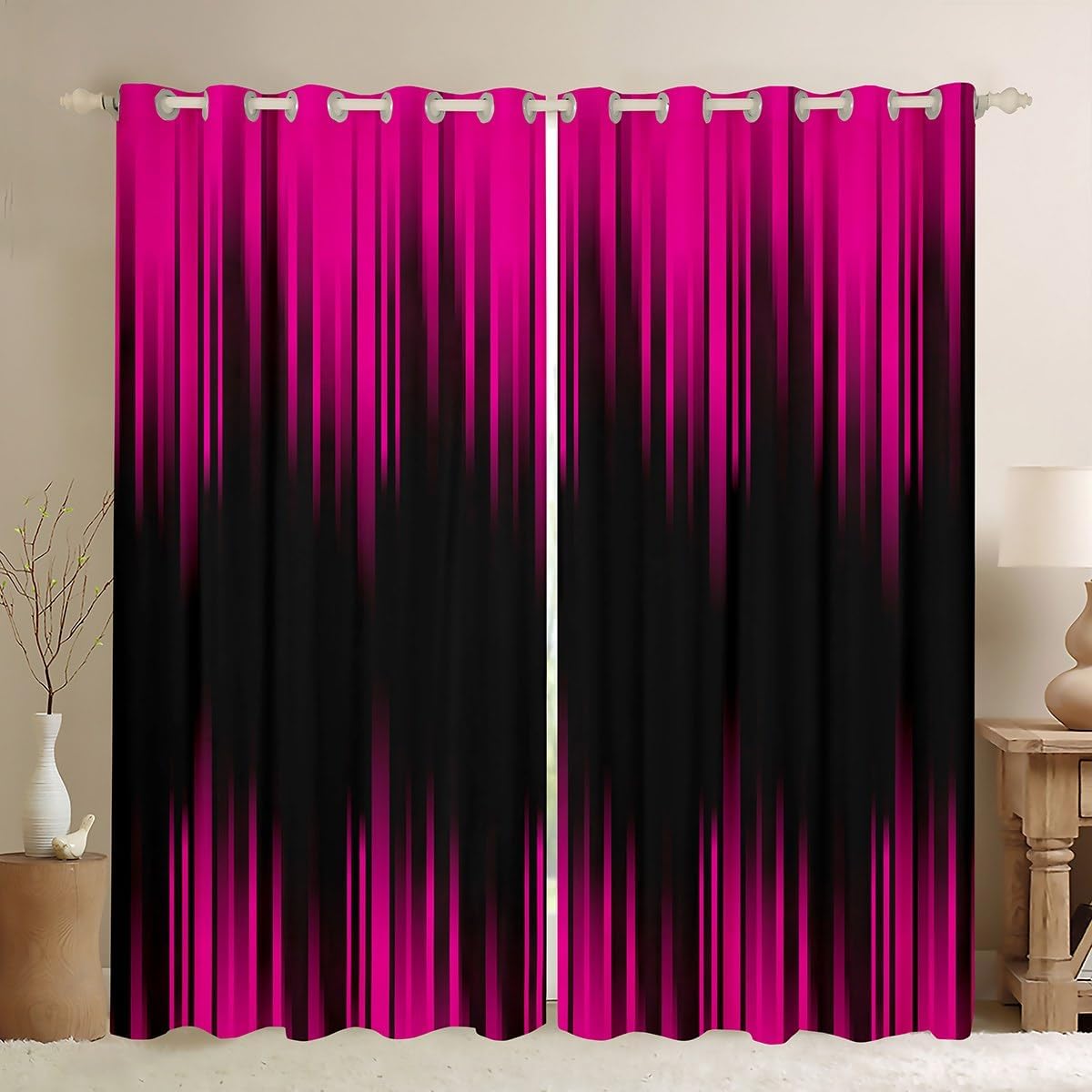 Erosebridal Abstract Ombre Curtains Blackout Pink Black Curtains & Drapes for Girls Boys Bedroom,Gradient Striped Window Curtains,Geometric Stripes Window Treatments 2 Panels 42" Wx84 L