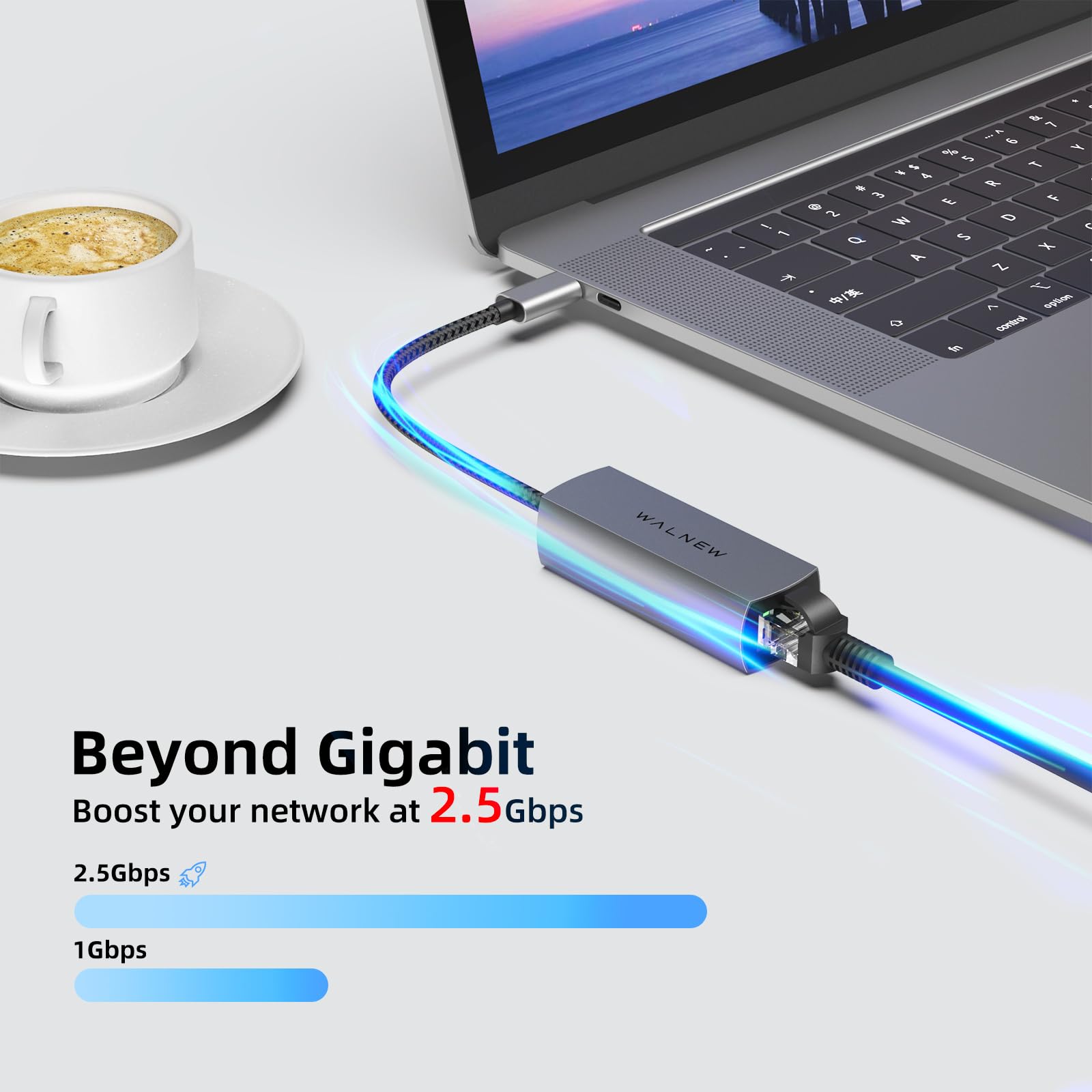 WALNEW USB-C 2.5gb Ethernet Adapter, USBC to RJ45 LAN Connector,2.5 Gigabit Network Cable Converter Thunderbolt 3 for NAS Server,Mac,iMac,MacBook Pro,iPad Air,Dell XPS 17 15,Surface Laptop,Chromebook