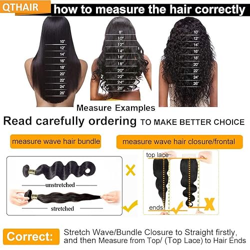 Miniatura 8 de QTHAIR - 3extensiones de cabello humano remy brasileño ondulado, 12 A, 18, 16 y 14 pulgadas, 10.58onzas, trama de cabello de color negro natural,