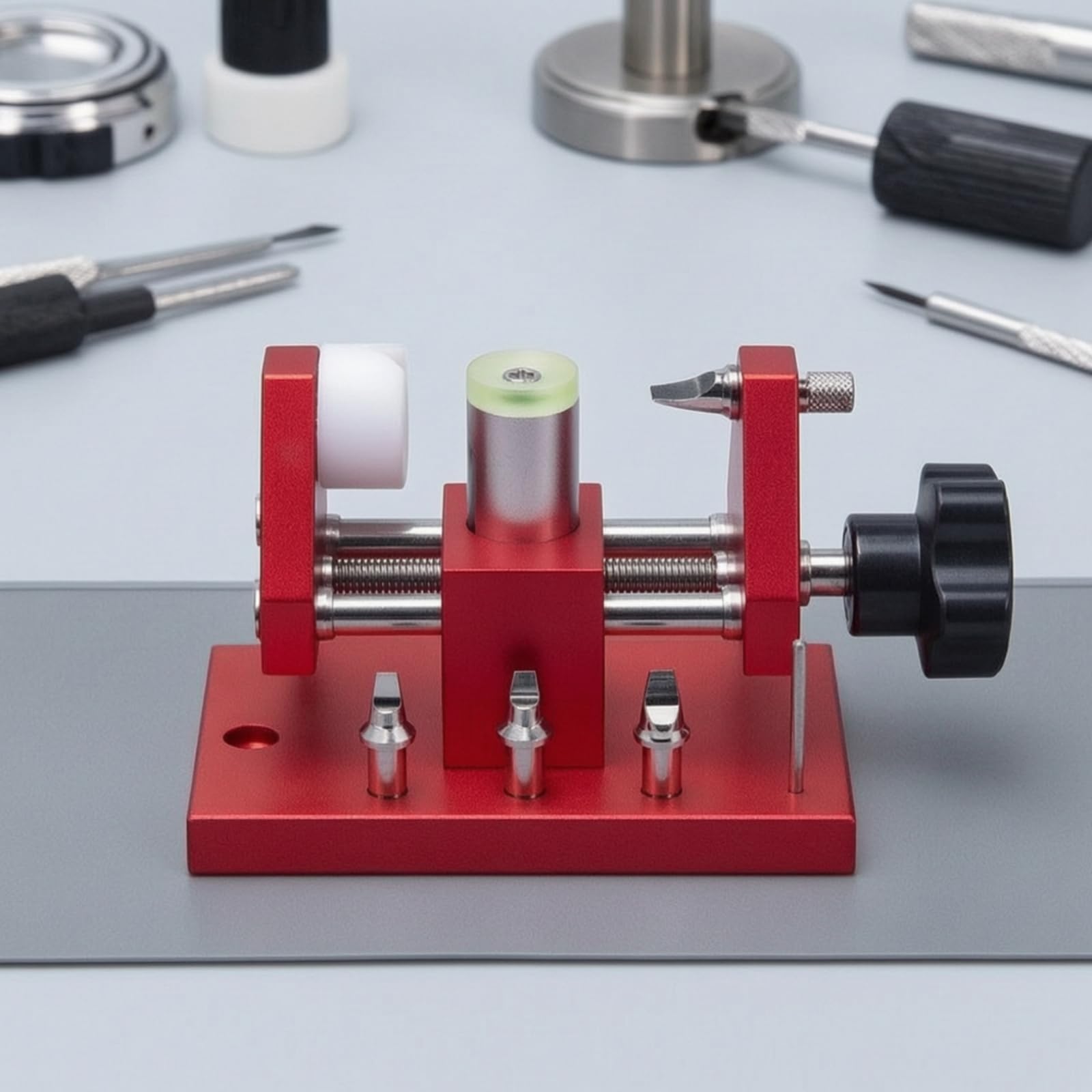 Apricasse Orologi Apricasse Dispositivo Fissaggio Strumento Riparazione Morsa Regolabile con Base in Metallo Anodizzato Adatto per Orologiai Laboratorio Banco di Riparazione